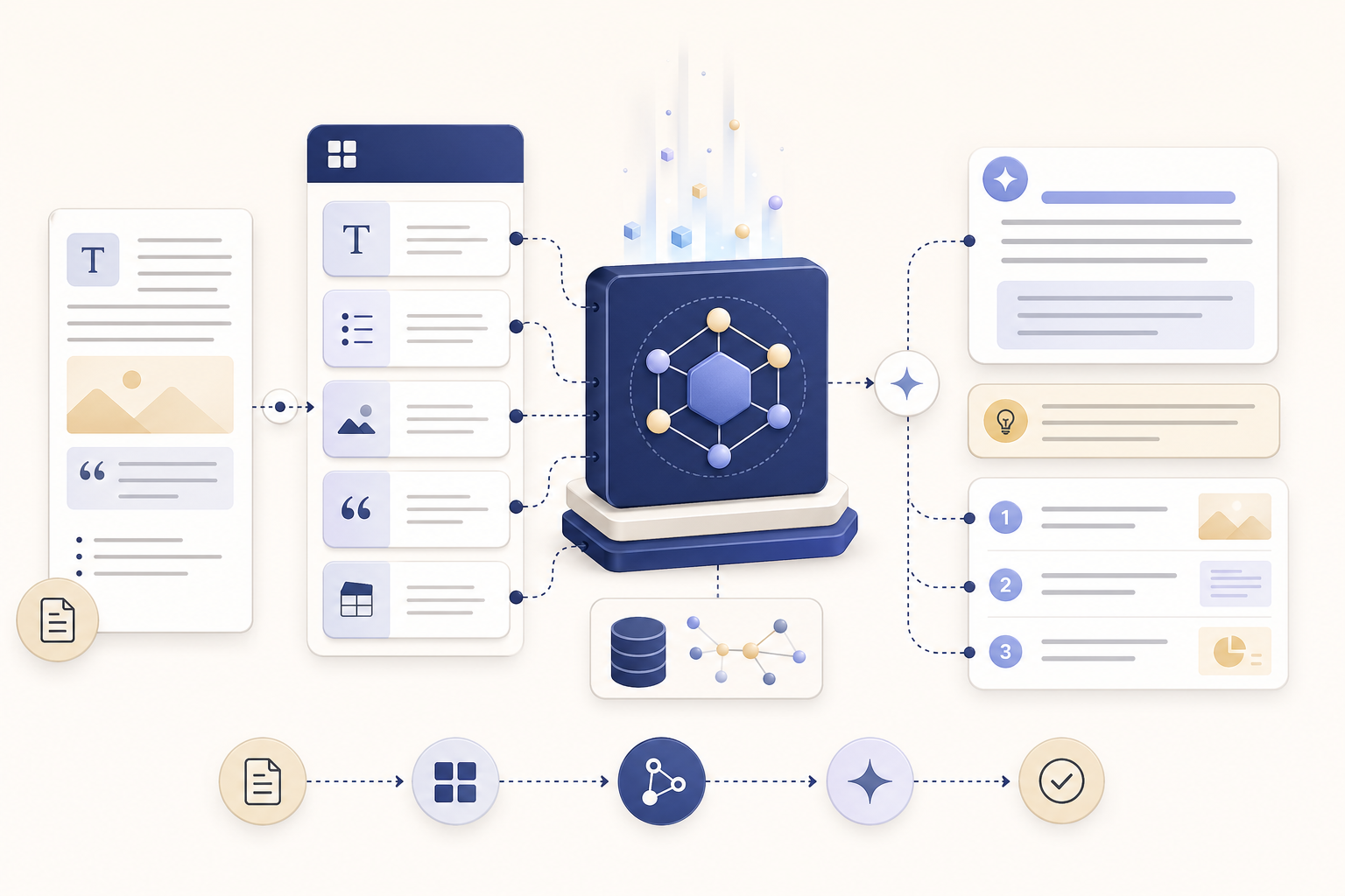 Generative Engine Optimization Illustration für Content-Struktur, FAQs und Antwortmaschinen