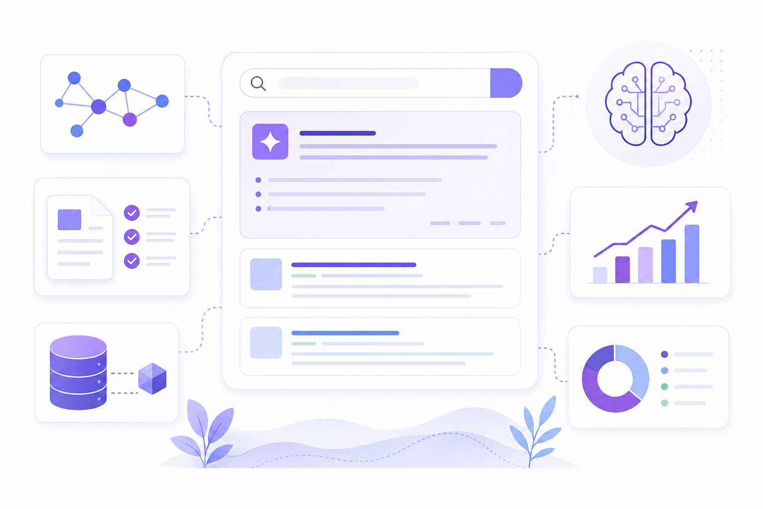 KI SEO Illustration für GenAI Search Optimization, Glossar und interne Verlinkung