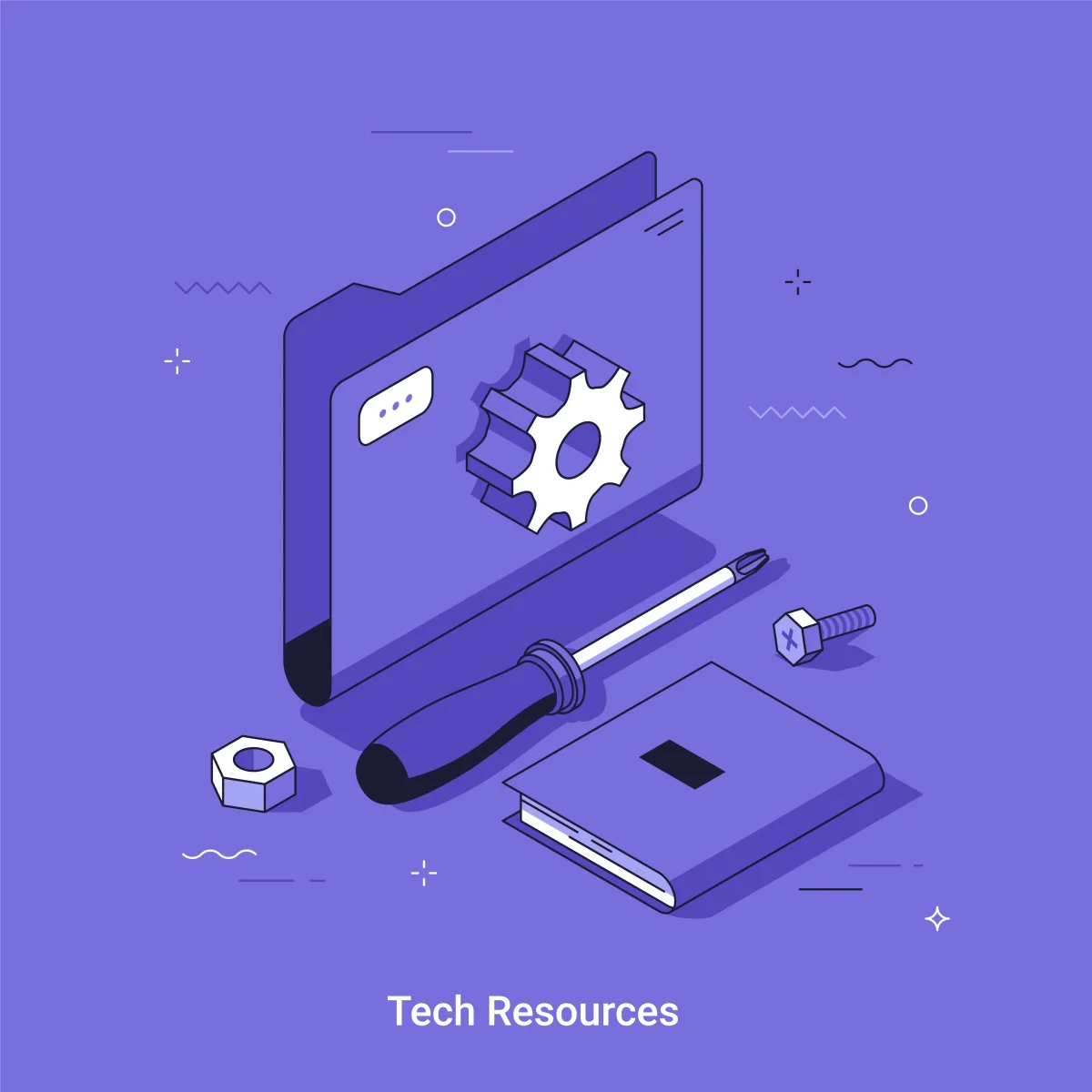 Tech-Dokumentation – Illustration eines Ordners mit technischen Werkzeugen