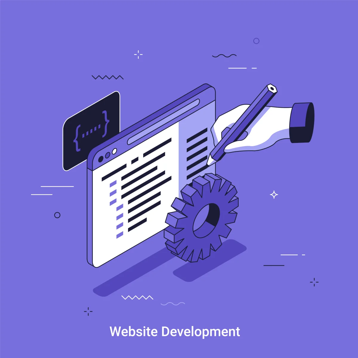 High-Performance Web-Apps – Illustration einer Website im Browser mit Code